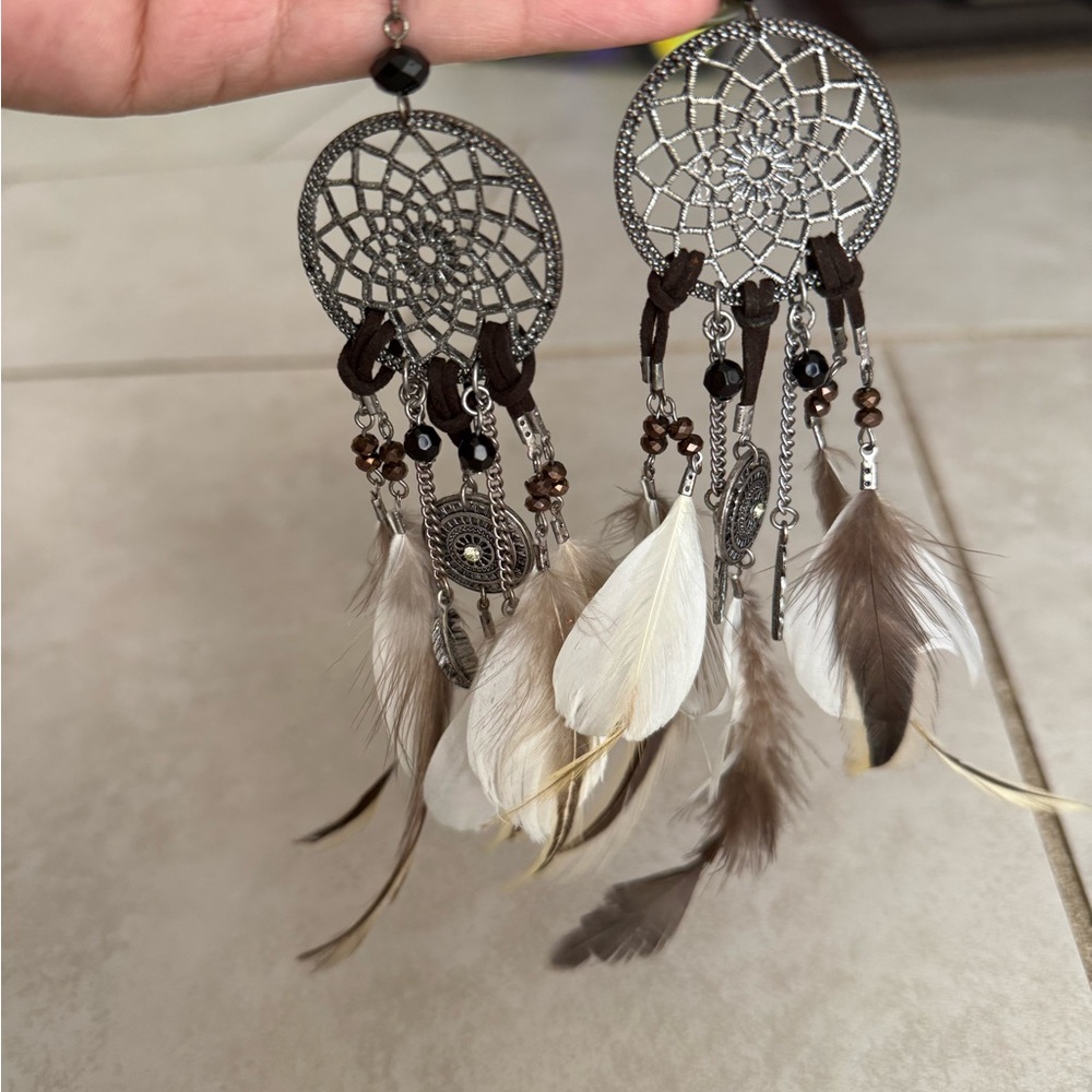 Boho Dreamcatcher Earrings with Feathers